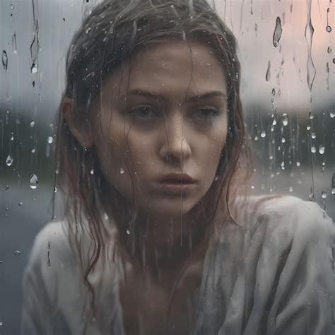 premium ai image portrait of a beautiful girl in rain rainy day generative ai
