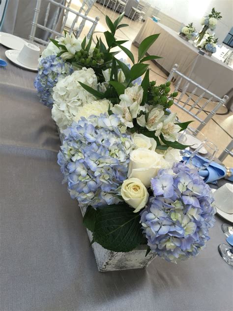 Blue And White Centerpiece Hydrangea Arrangements Summer Wedding
