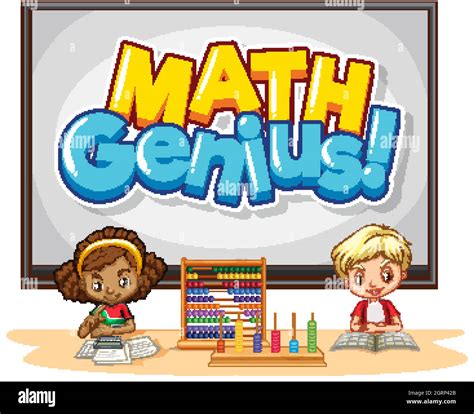 Font Design For Word Math Genius With Happy Kids In Class Stock Vector
