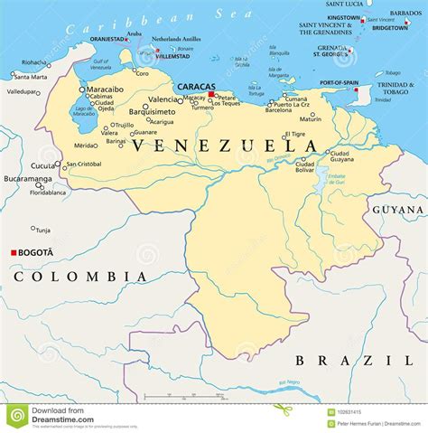 Venezuela Political Map Stock Vector Illustration Of Antilles 102631415