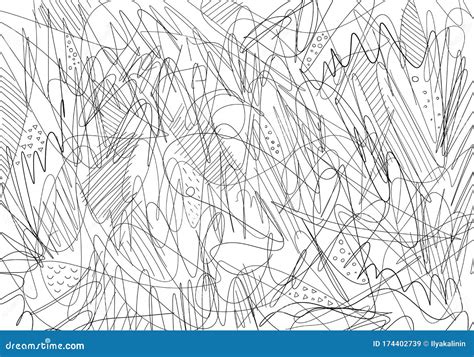 Chaotic Line Pattern Sketch Hatched Drawing Picture Hand Drawn Vector