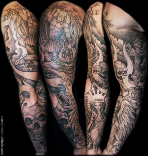 St Michael Sleeve Angel Sleeve Tattoo Demon Tattoo Sleeve Tattoos