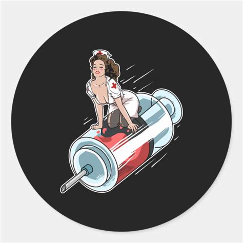 Syringe Riding Rockabilly Pinup Girl Nurse Classic Round Sticker Zazzle