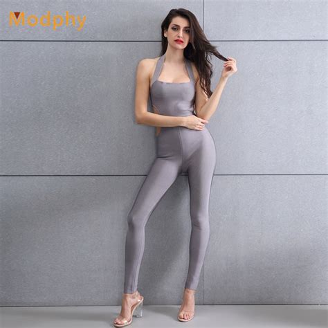 2018 New Fashion Women Sexy Busty Hollow Out Halter Backless Skinny Long Bandage Jumpsuit