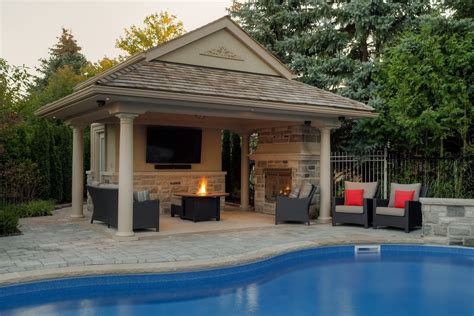 Outdoor Pool And Fireplace Designs Outdoor Kitchen And Pool House For