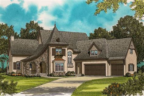 Plan 9331el 4 Bed French Country Home Plan With Angled 3 Car Garage In