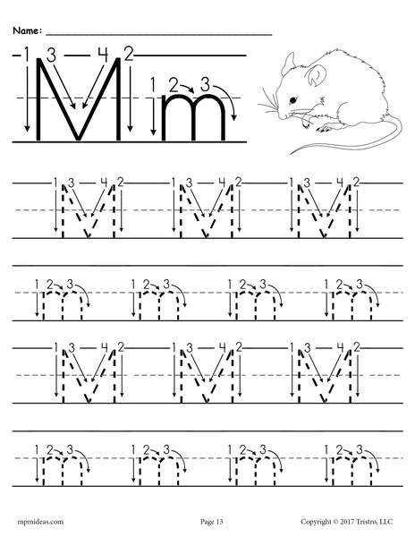 Free printable childrens alphabet worksheets from a to z. Printable Letter M Tracing Worksheet With Number and Arrow ...