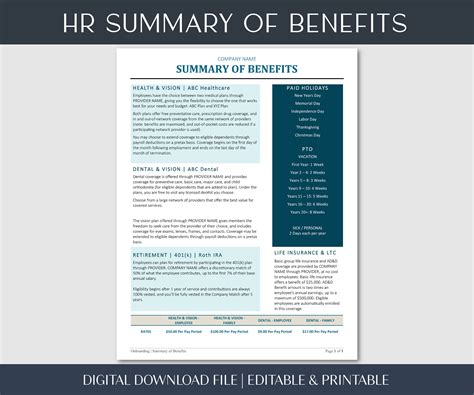 Employee Benefits Info Template Employee Benefits Flyer Page Etsy