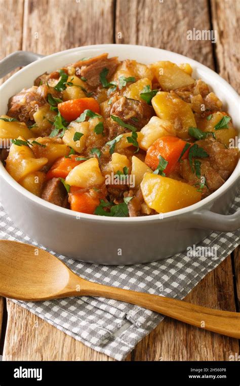 Traditional Scottish Stovies Consists Of Potatoes Meat Onions And