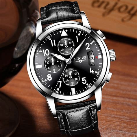 Lige Men Casual Leather Business Clock Mens Watches Top Luxury Quartz