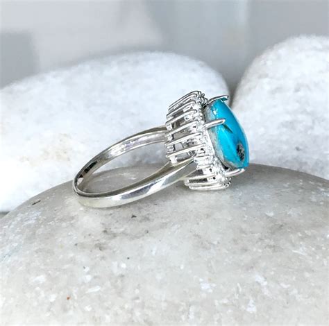 Genuine Ct Turquoise Women Halo Engagement Ring Round Turquoise