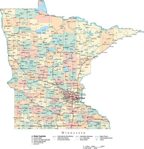 Minnesota Digital Vector Map With Counties Major Cities Roads Rivers