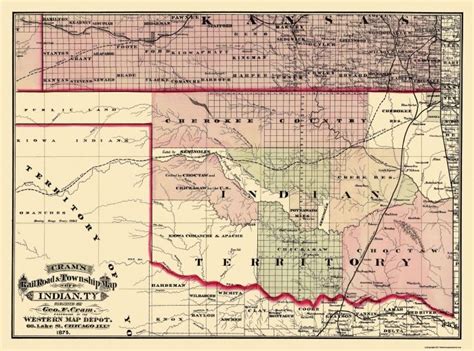 Historic Map Of Oklahoma Indian Territory Cram 1875 Indian Territory Oklahoma History Map