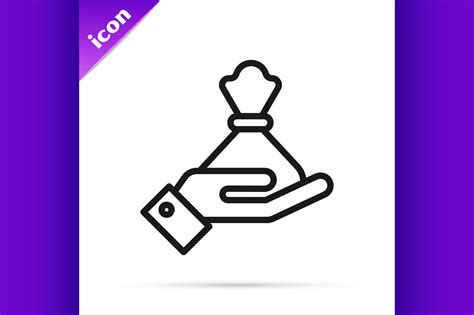 Wallet bag icon, with the money bag, orange, gold, bags png. Black line Hand holding money bag icon isolated on white ...