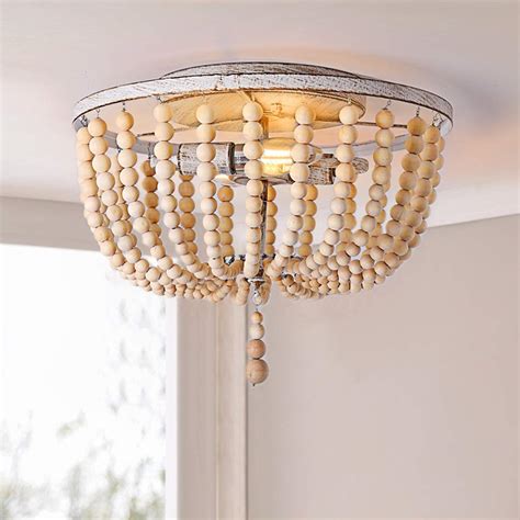 Buy Flush Ceiling Light 2 Lights Wood Beaded Chandelierfarmhouse