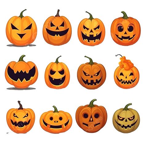 Set Of Halloween Pumpkin Faces In Various Shapes Collection Jack O