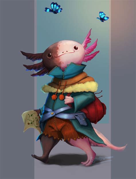 Axolotle Adventurer Salamander Dnd Game Character Design Fantasy