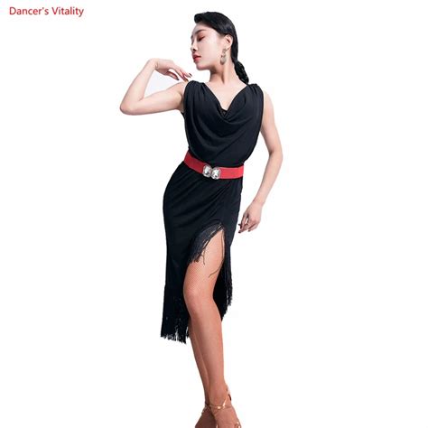 Latin Dance Dress Sexy Sleeveless Backless Tassel Ruffles Dresses For Women Latin Ballroom