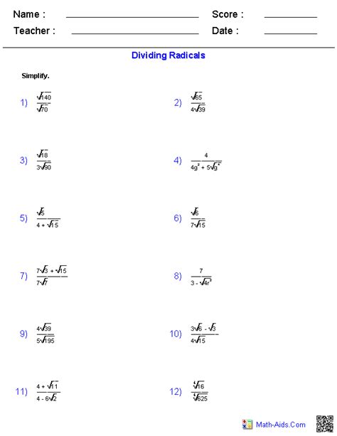 Algebra 2 Simplify Radicals