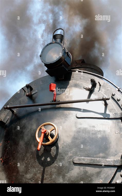 Detail Of Vintage Steam Engine With Smoke Stock Photo Alamy