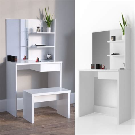 Mecor white dressing table with square mirror, modern vanity table set and stool, makeup table for girls, women, bedroom (3 drawers). dressing table make-up dressing table with mirror vanity ...