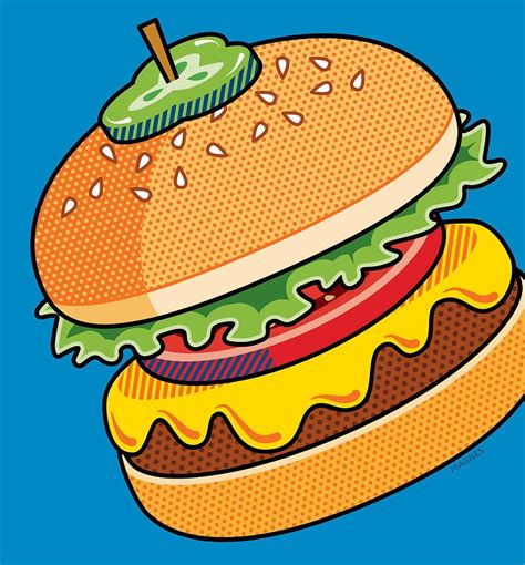 Pop Art Digital Art Cheeseburger On Blue By Ron Magnes Pop Art Food