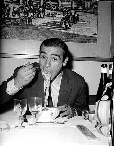 ''in italy it is customary to first place the suggested techniques for using the fork were: Sean Connery eating pasta - 1960s | Sean connery, Pasta, Bond