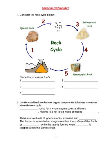 Rock cycle worksheet with answers