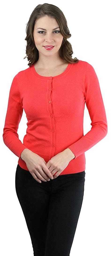 Tobeinstyle Womens Long Sleeve Button Up Ribbed Crew Neck Cardigan