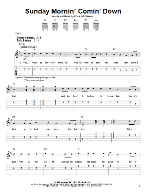 Maybe you would like to learn more about one of these? Sunday Mornin' Comin' Down by Kris Kristofferson - Easy ...