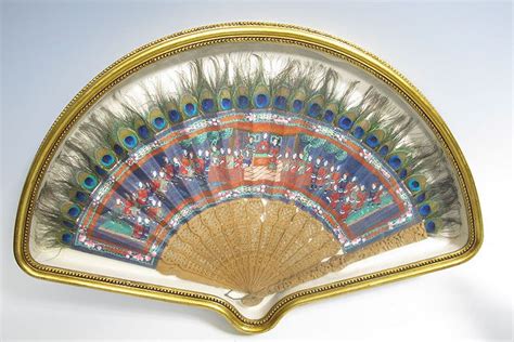 China Mid 1800s Qing Chinese Export Peacock Feather And Sandalwood