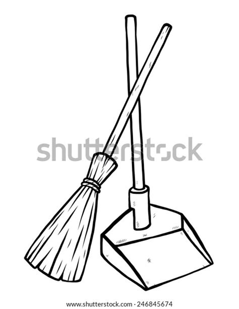 Stock Vektor „dustpan Broom Cartoon Vector Illustration Black Bez