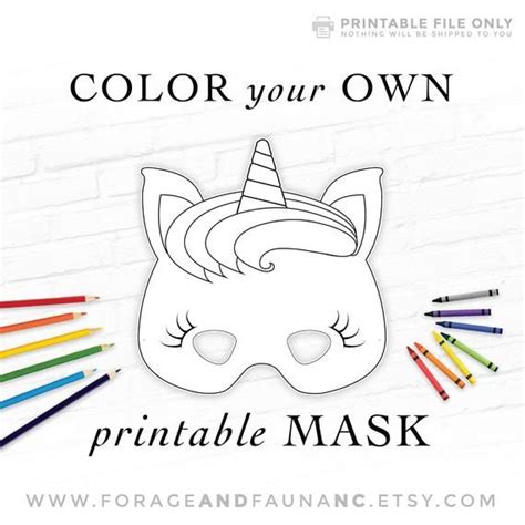 Coloring Mask Fun Activity Unicorn Mask Printable Mythical Etsy