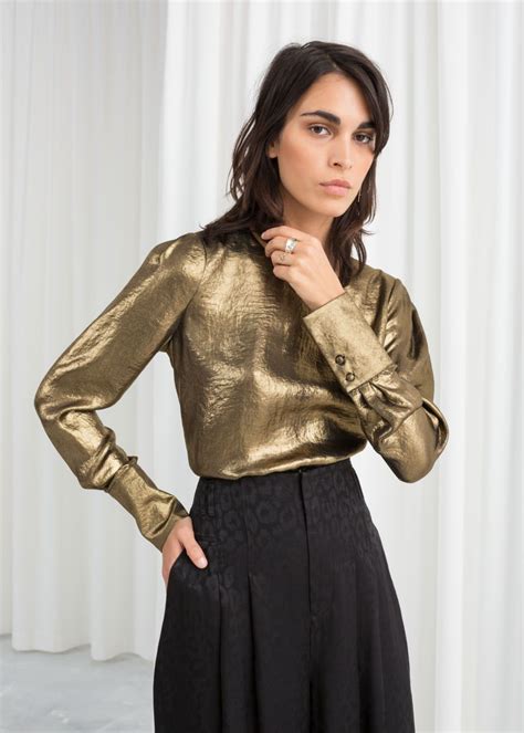 metallic satin blouse gold blouses and other stories