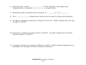 Boyle's law and charles's law worksheet for 10th