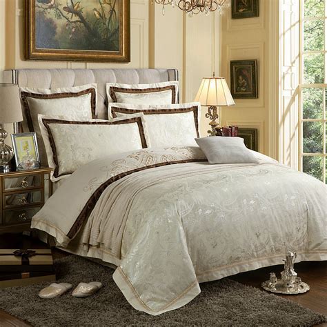 6pc Luxury Off White Silk And Cotton Bedding Sets Queen