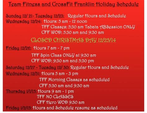 Franklin Matters Holiday Hours For Team Fitness And Crossfit Franklin