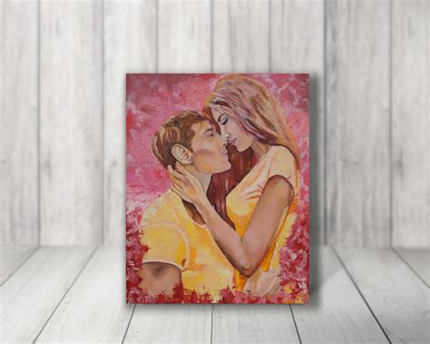 Lovers Painting Original Art Hugging Couple Painting Wall Art Etsy
