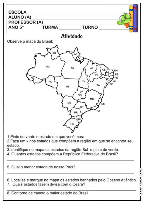 Atividade De Geografia 4 Ano Estados E Capitais
