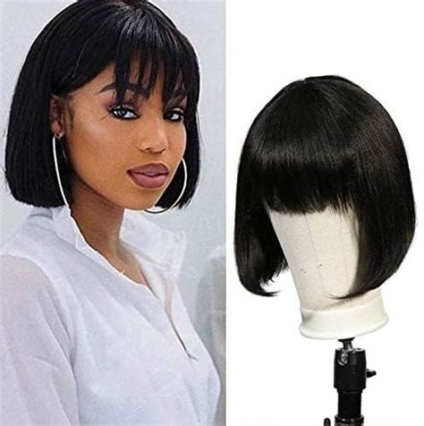 Joedir Straight Bob Wig With Bangs Brazilian Straight Human Hair Wigs None Lace Front Wigs