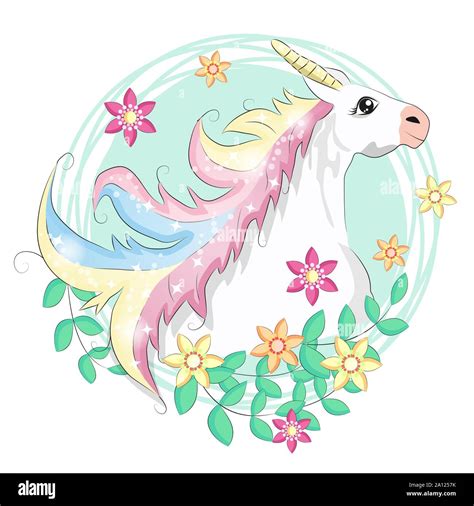 Unicorn Face Beautiful Pony Unicorns Faces Magic Horn In Rainbow