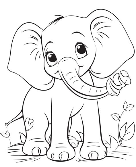 Coloring Page Of Cartoon Baby Elephant Vector Illustration For Coloring