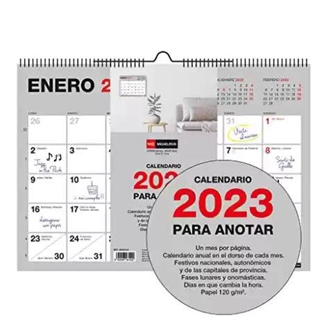 Calendario De Pared 2023 Basic 21 X 15 Cm Con Espacio Para Anotar