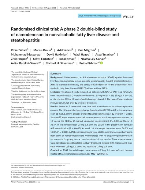Pdf Randomised Clinical Trial A Phase Doubleblind Study Of Namodenoson In Nonalcoholic