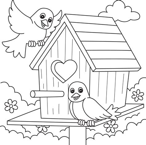 Spring Birdhouse Coloring Page for Kids 20119268 Vector Art at Vecteezy