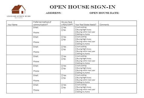 Sample Open House Sign In Sheet