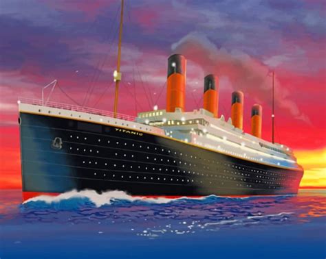 Titanic Ship At Sunset 5d Diamond Painting Diamondbynumbers