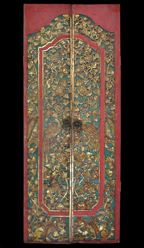 Pair Of Aristocratic Balinese Doors Carved In High Relief With Gilding
