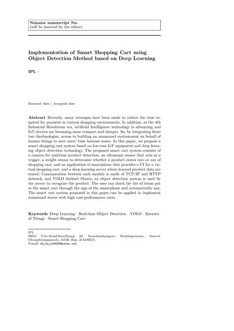 Smart shopping cart - Noname manuscript No. (will be inserted by the