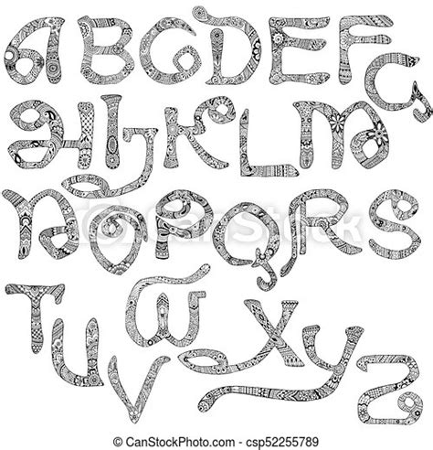 Alfabeto decorado latim Latim letras mehendi stylized padrões